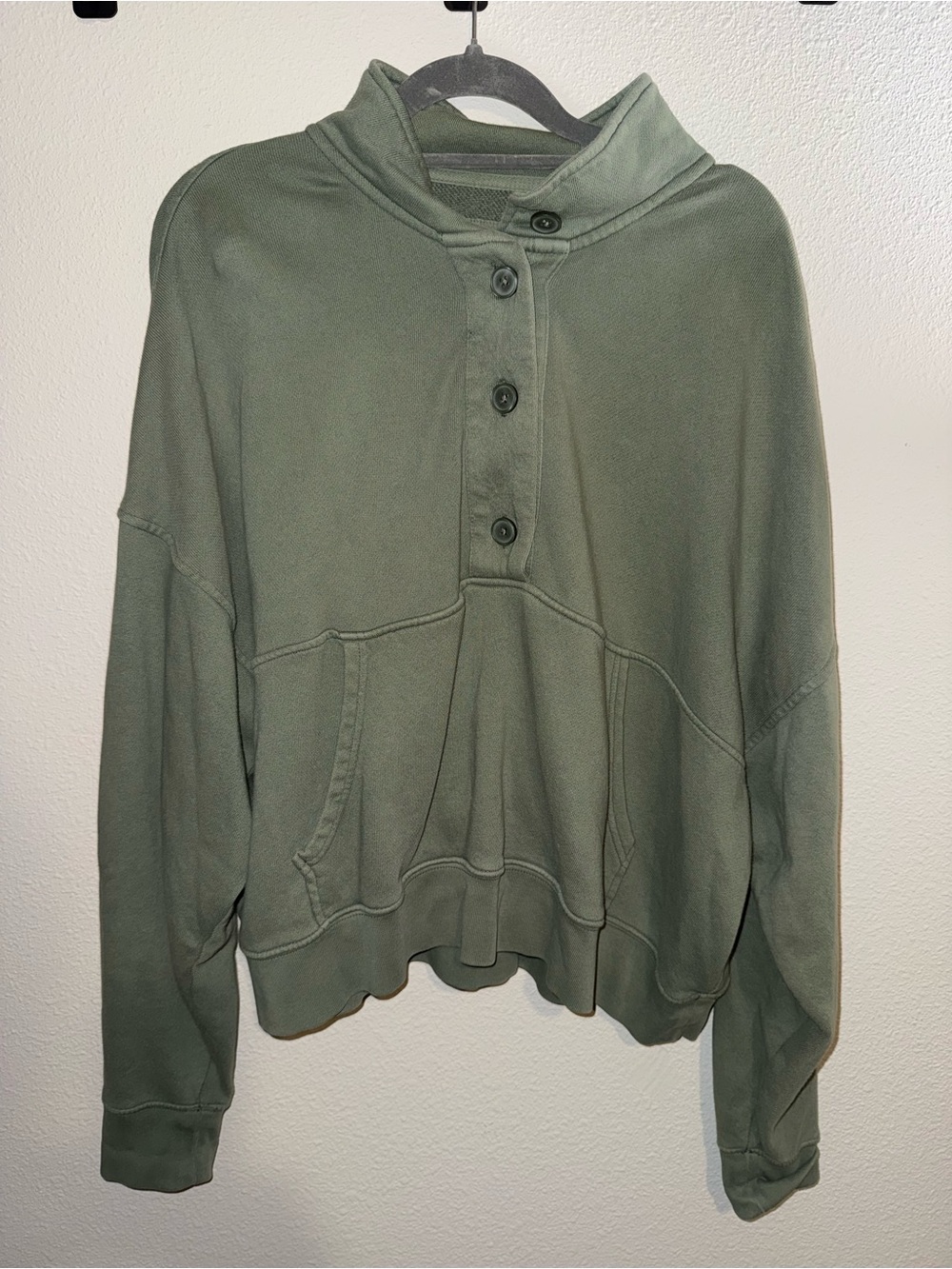 aerie Olive Green Button-Up Henley Pullover